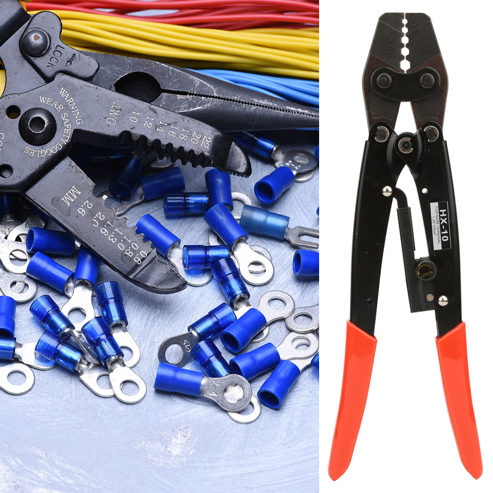 Hx 10 Crimpzange Aus Kohlenstoffstahl Mit Ratschenfunktion Für Aderendhülsen (1,25–10 Mm Awg10-6), Roter Griff
