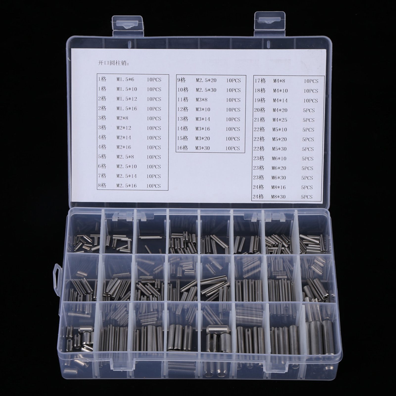 280-teiliges Set Aus Edelstahl-federspannstiften M1,5, M2, M2,5, M3, M4, M5, M6, M8 Mit Box