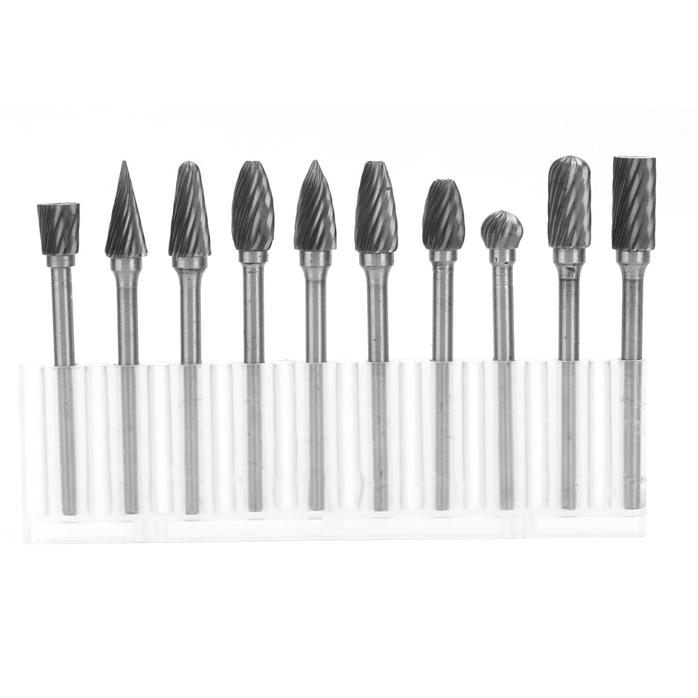 10-teiliges Set Aus Wolframkarbid-rotationsfräsern Mit Einzelschnitt, 1/8