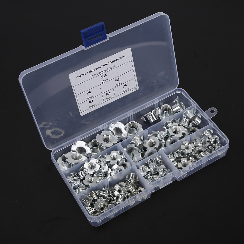 110 Stück 1 Box T-nutensteine Nietmuttern M10m8m6m5m4m3 Vier-klauen-t-nutenstein-set