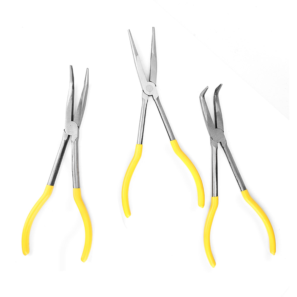 3-teiliges Set Mechanischer Zangen, 28 Cm Lang, Mit 45°- Und 90°-biegewinkel, Gerader Spitze Und Langer Spitze, Aus Kohlenstoffstahl