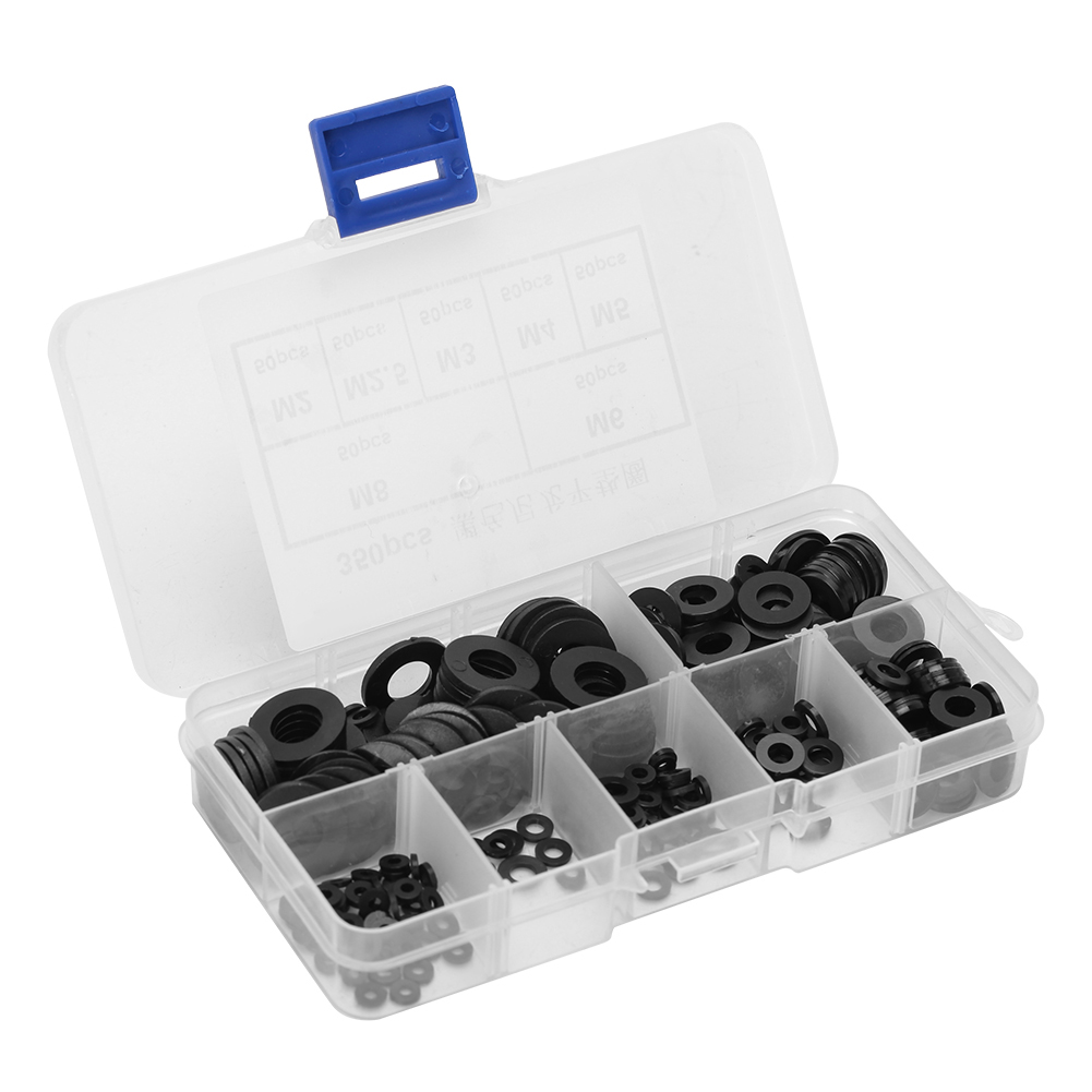 350-teiliger Satz Schwarzer Nylon-kunststoff-unterlegscheiben, Flachdichtungsringe M2/m2,5/m3/m4/m5/m6/m8