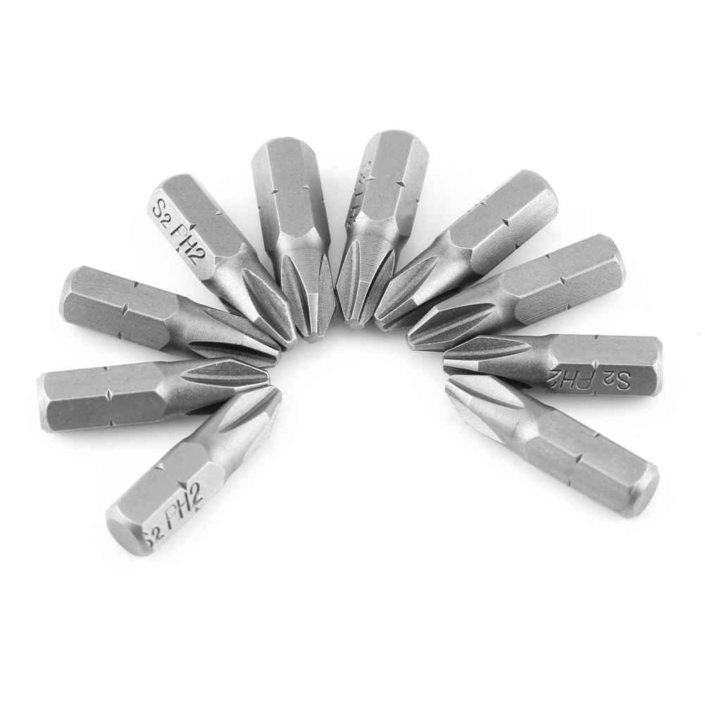 10 Stück 25 Mm Lange 1/4 Zoll Sechskantschaft S2 Magnetische Ph2 Kreuzschlitzschraubendreherbits