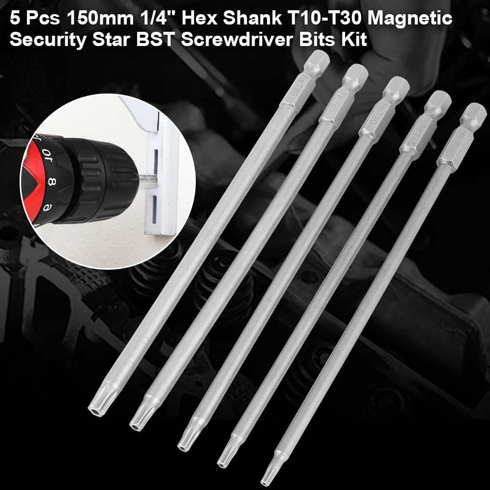 5-teiliges Set Mit 150 Mm 1/4"-sechskantschaft T10-t30 Magnet-sicherheitsstern-schraubendreherbits (bst)
