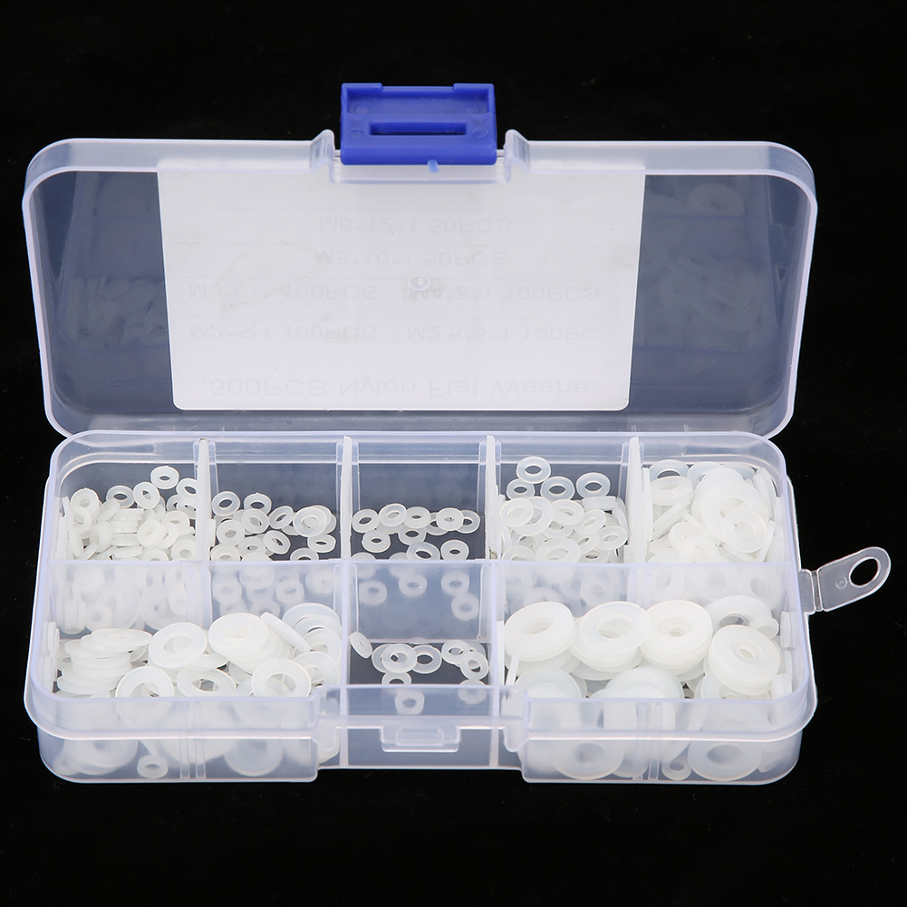 500-teiliges Sortiment An Flachen Nylon-unterlegscheiben M2-m6 Mit Box (weiß)