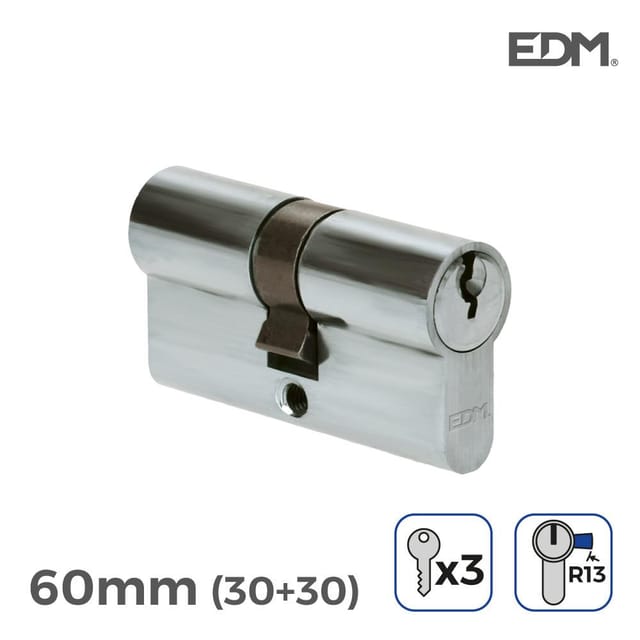Nickelzylinder 60 mm (30 + 30 mm) R13 kurzer Nocken mit 3 gezahnten Schlüsseln inklusive EDM