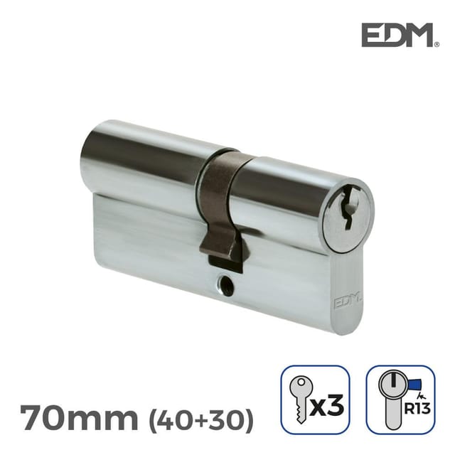EDM - Nickelzylinder 70 mm (40 + 30 mm) R13 kurzer Nocken mit 3 gezahnten Schlüsseln inklusive