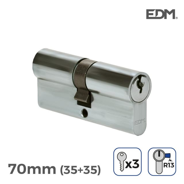 EDM - Nickelzylinder 70 mm (35 + 35 mm) R13 kurzer Nocken mit 3 gezahnten Schlüsseln inklusive