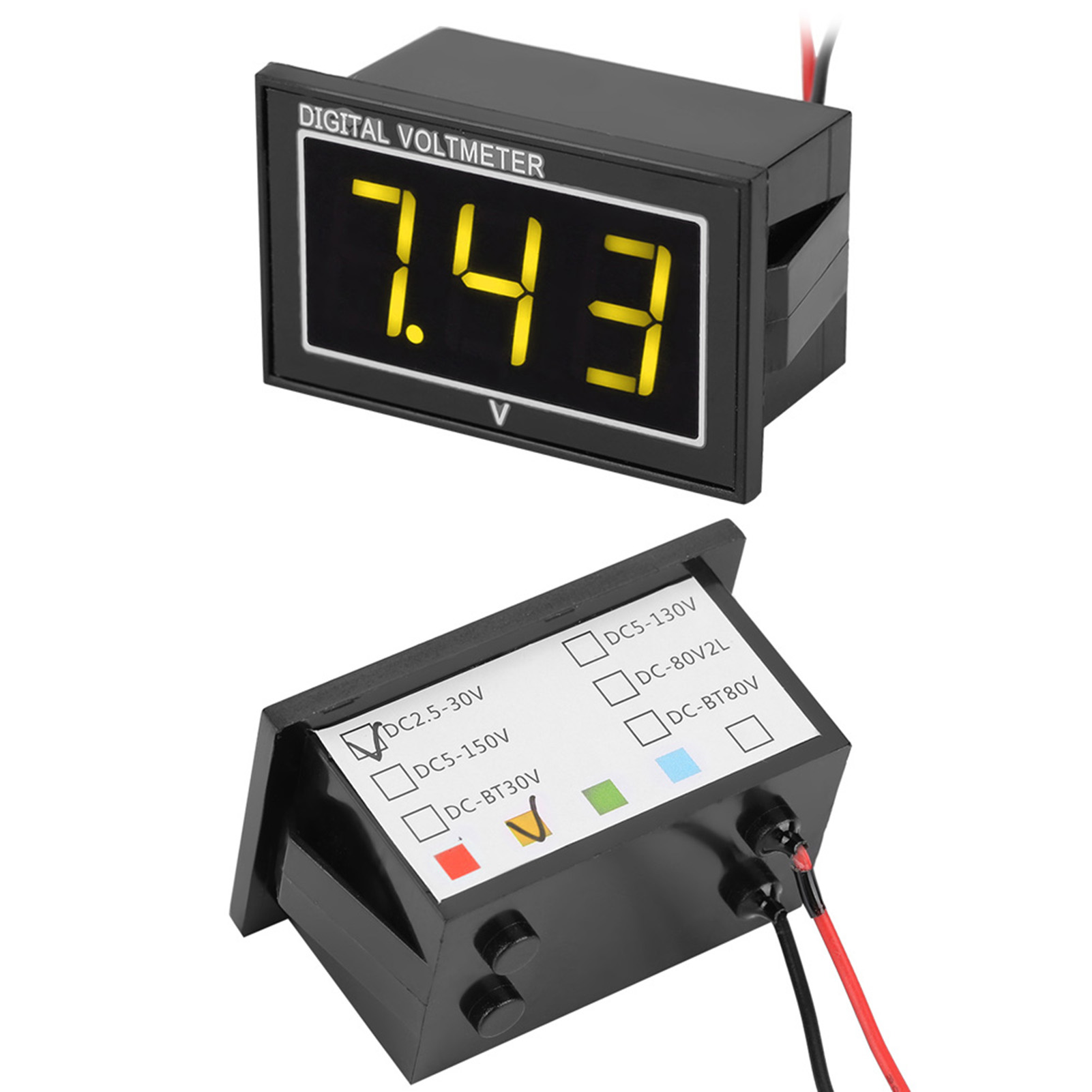 1 Stück Digitales 0,56″ Led-display Wasserdichtes Voltmeter Dc-spannungsmessgerät (2,5-30 V, Gelb)