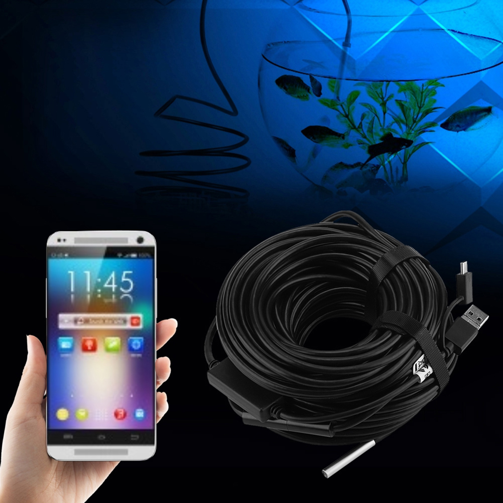 1 Stück 20 Meter 5,5 Mm Usb-endoskop Mit Wasserdichter 720p-kamera Für Die Inspektion Von Rohrleitungen Und Fahrzeugen