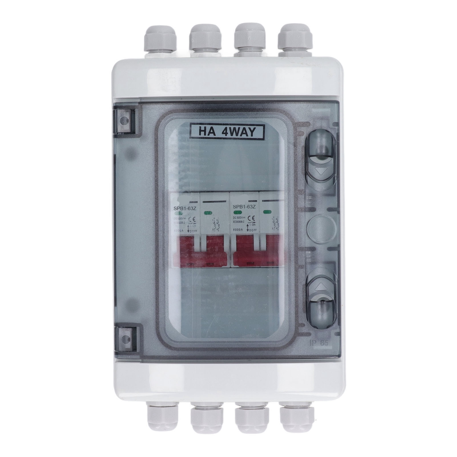 Dc-miniatur-leistungsschalterkasten 2 Eingänge 2 Ausgänge Pv-solar-trennschalter Stromverteilung Uv-beständig Ip65 Wasserdicht 500 V 32 A