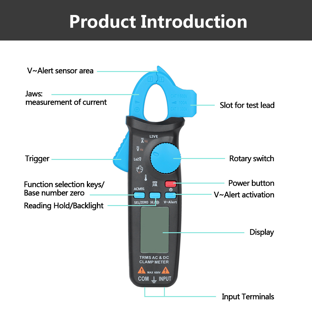 1 Stück Digitales Zangenmultimeter, Ac/dc-spannungs-, Strom-, Widerstands- Und Temperaturmessgerät, 6000 Messpunkte