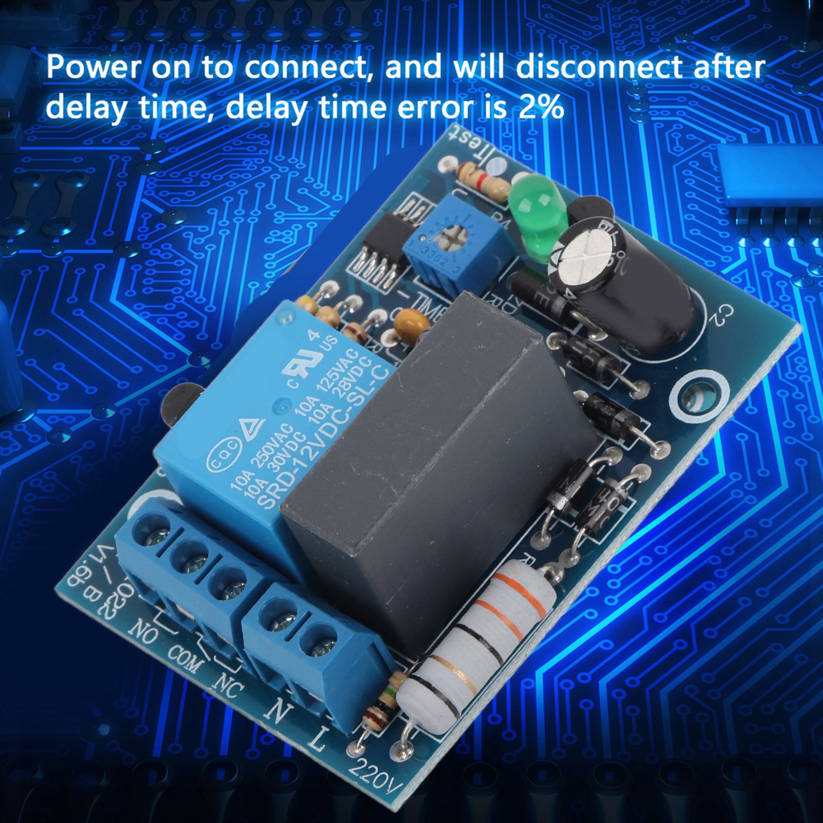 220vac Einstellbarer Timer-verzögerungsschalter Zeitrelaismodul Last (010 Sek.)