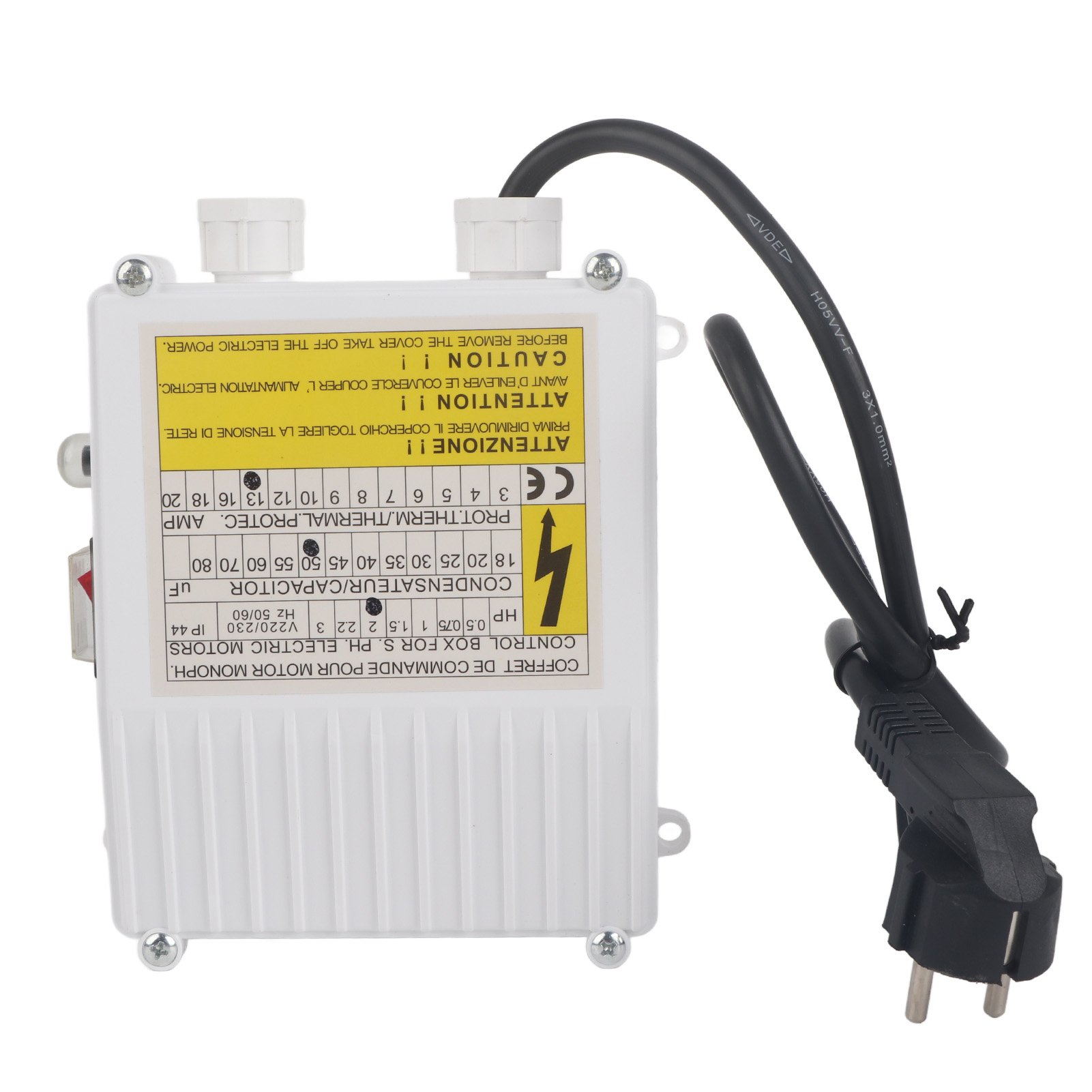 Pumpensteuerkasten Mit Integriertem Thermoschutzschalter Für Tiefbrunnen- Und Haushalts-saugpumpen (1,5 Kw / 2 Ps, 80 Μf, 25 A, Eu-stecker, 220 V)