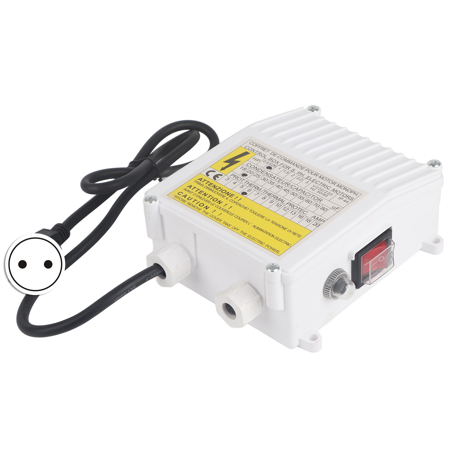 Pumpensteuerkasten Mit Integriertem Thermoschutzschalter Für Tiefbrunnen- Und Haushalts-saugpumpen (0,55 Kw / 0,5 Ps, 20 Μf, 5 A, Eu-stecker, 220 V)