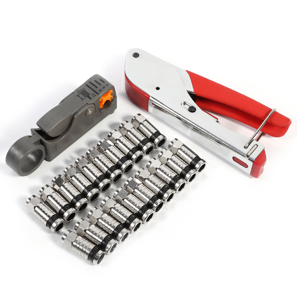 Kompressionswerkzeug-set Typ F Für Rg58-, Rg59- Und Rg6-stecker, Kabelabisolierer, Koaxial-crimpset