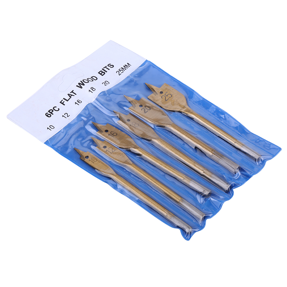 6-teiliges Set Flachbohrer Aus Hochkohlenstoffhaltigem Stahl Für Holzbearbeitung, 10–25 Mm