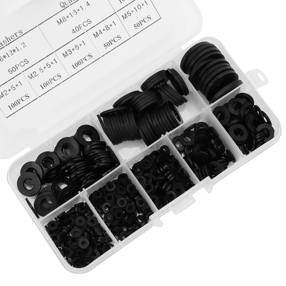 500 Stück/box Nylon-unterlegscheiben-set M2 M2,5 M3 M4 M5 M6 M8 M10 Befestigungselemente Zubehör Schwarz