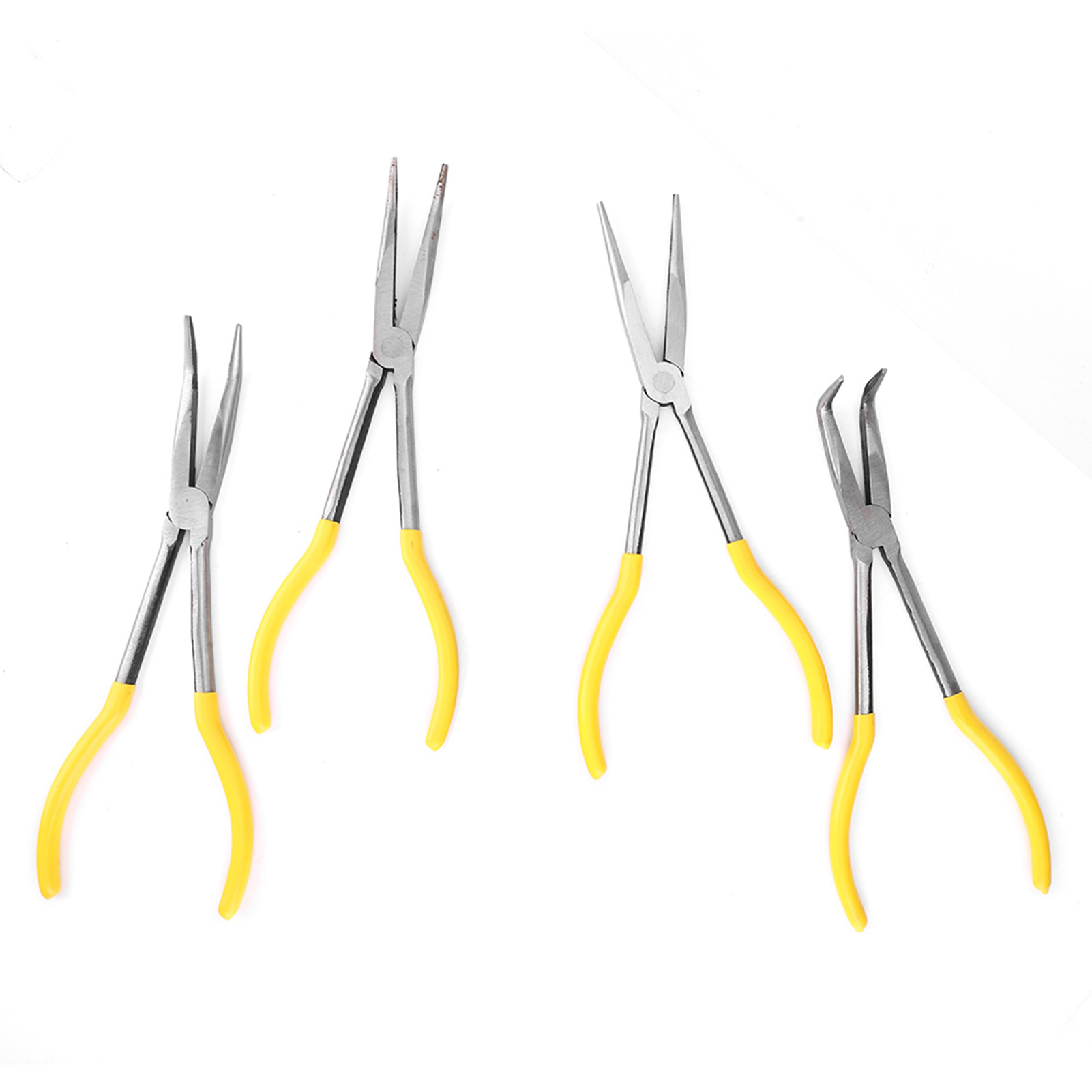 4-teiliges Set Mechanischer Zangen, 28 Cm Lang, Mit 25°, 45° Und 90° Biegungswinkel Sowie Gerader Spitze, Aus Kohlenstoffstahl