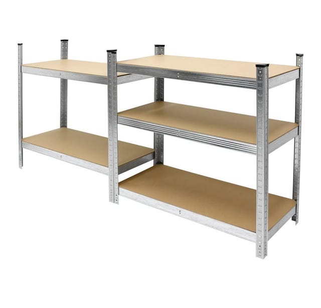 2 Stück Werkstattregal Schwerlastregal - 180x90x40 cm - verzinkt - belastbar bis 750kg - 5 MDF-Platten - Lagerregal Steckregal Kellerregal