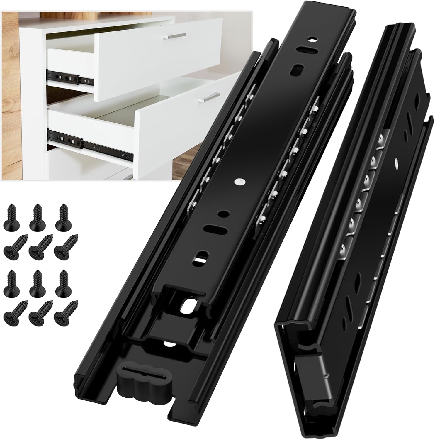 200 Mm Vollauszug-schubladenschienen Mit Kugellager, 45 Kg Tragkraft, Für Schränke Und Küchen, Schwarz, 2er-pack