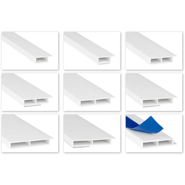 Hexim - Hohlkammerleisten pvc weiß 2m - Kantenhöhe 7mm, Auswahl Fahne & Klebeband - hj: Mit Klebeband, HJ.231 - 15x7mm