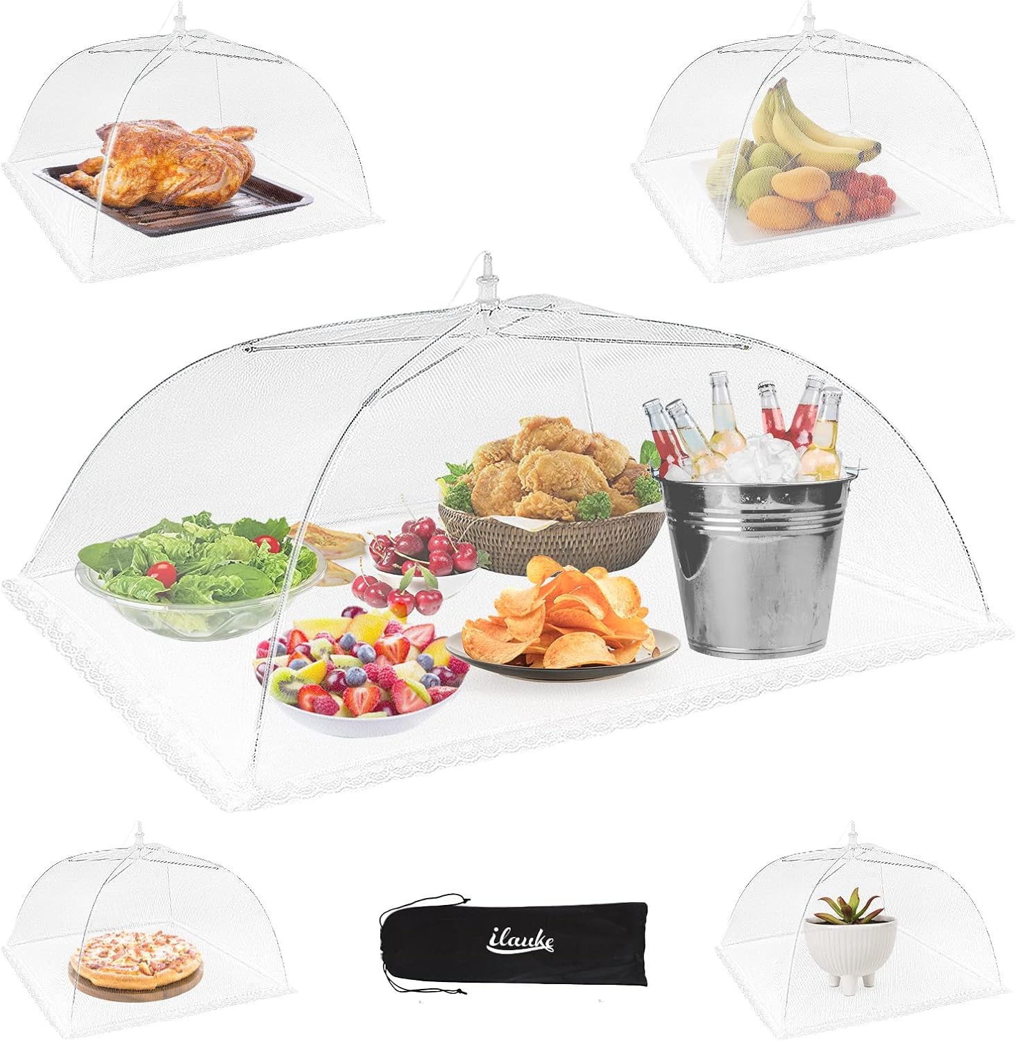 5 Faltbare Insektenschutz-abdeckhauben Aus Netzgewebe, 100 X 60 Cm, 3 Größen, Für Zuhause, Grillen, Picknick Und Outdoor-aktivitäten, Weiß