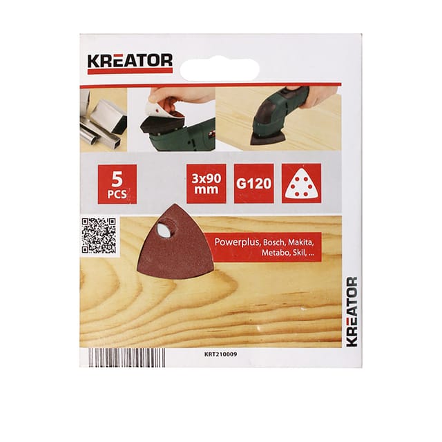Satz mit 5 dreieckigen Klett-Schleifpapierblättern 90 mm G80 krt210005 Kreator