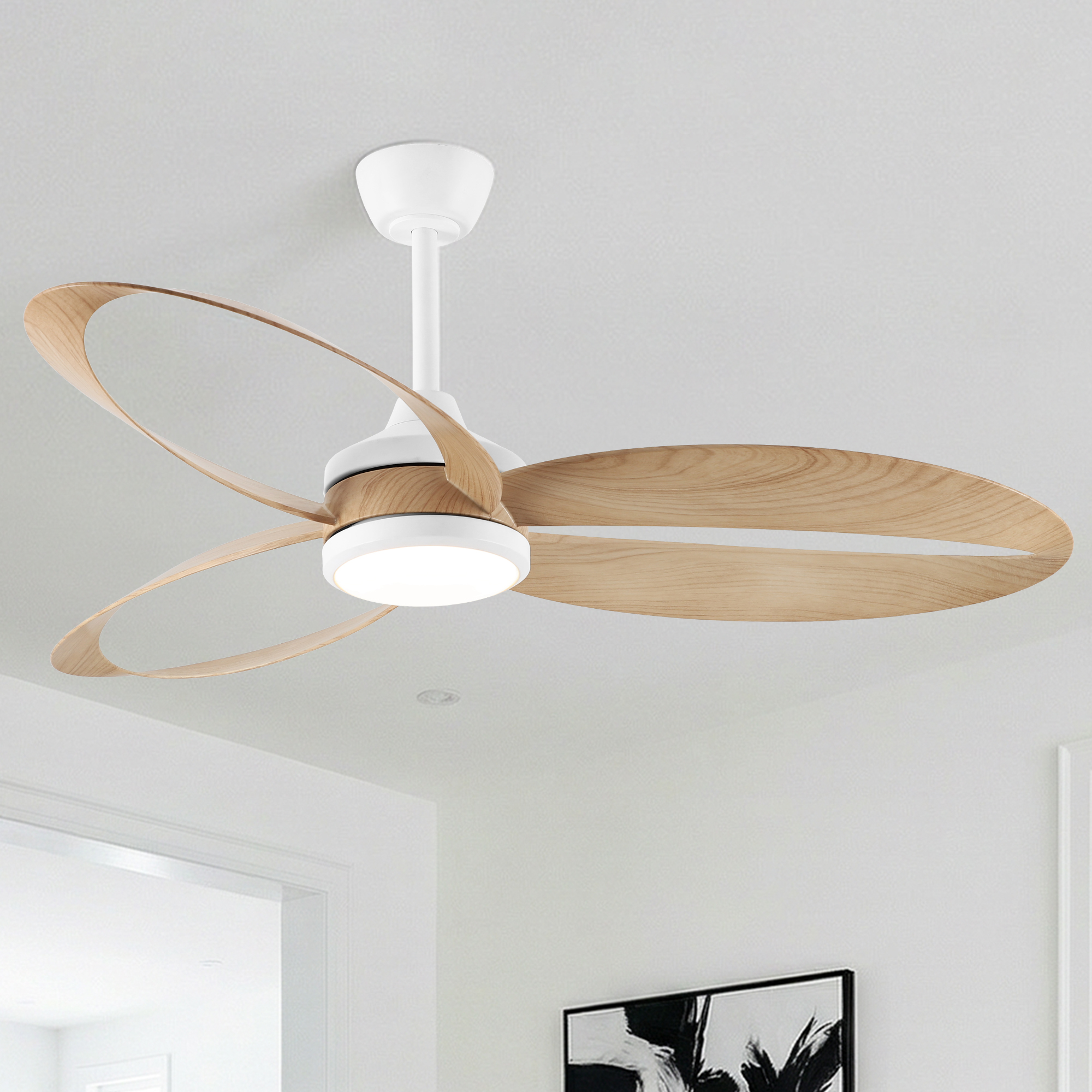 Parrot Uncle Deckenventilator Mit Licht 106 Cm, Led Deckenventilator, Leiser Dc-motor, Dimmbar, Fernbedienung, Memory-funktion, Weiß/eiche