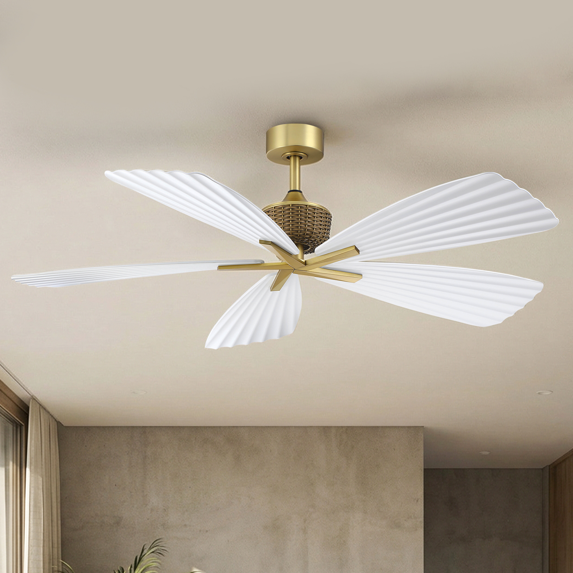 Parrot Uncle Deckenventilator Ohne Licht 142 Cm, 5 Flügel Palmenblatt-design, Weiß, Leiser Dc-motor, Fernbedienung, Timer, Sommer-/winterbetrieb