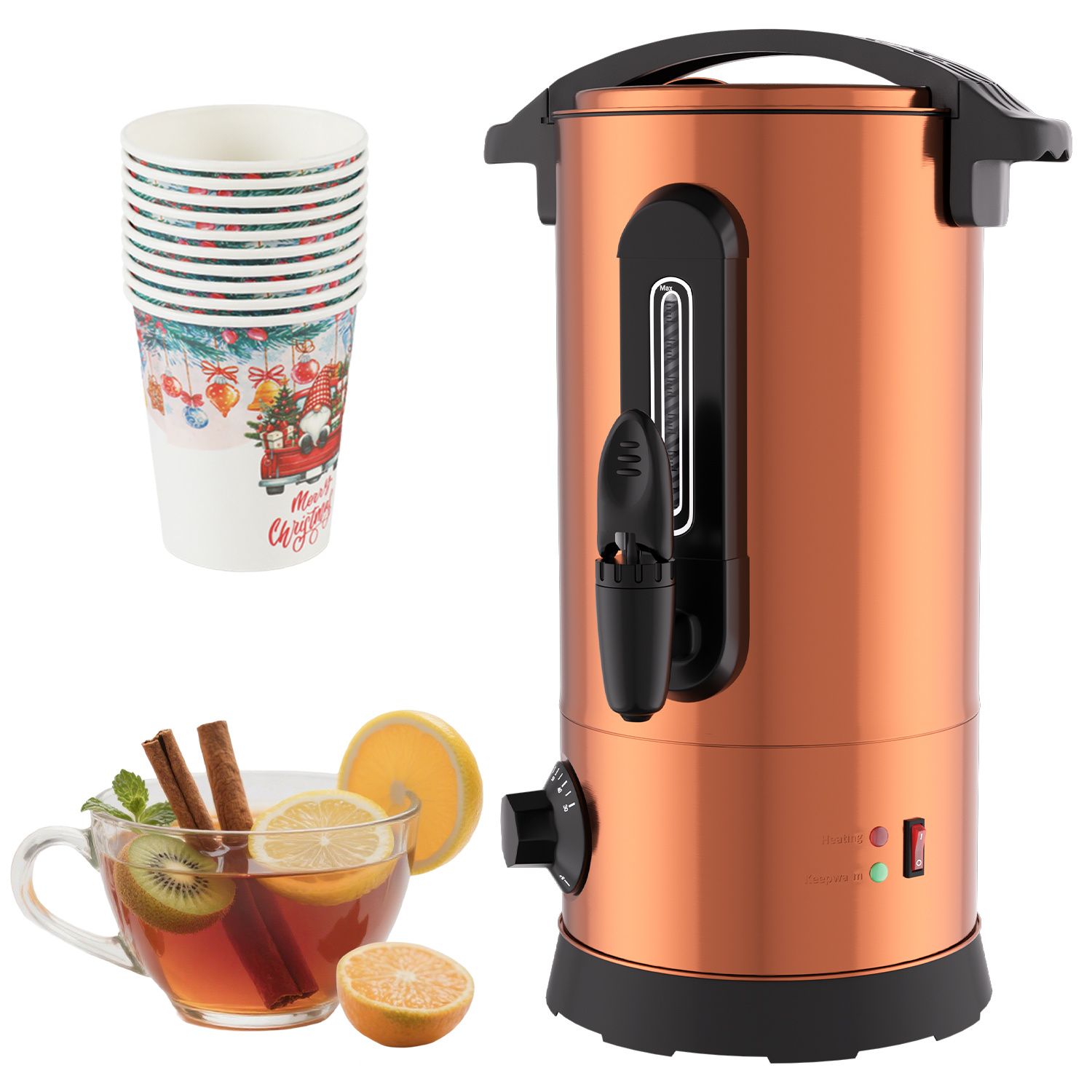 Randaco Distributore Di Bevande Calde 10 L, 1500 W, Acciaio Inox Nero, Termostato 30–95 °c, Rubinetto E Livello Visibile
