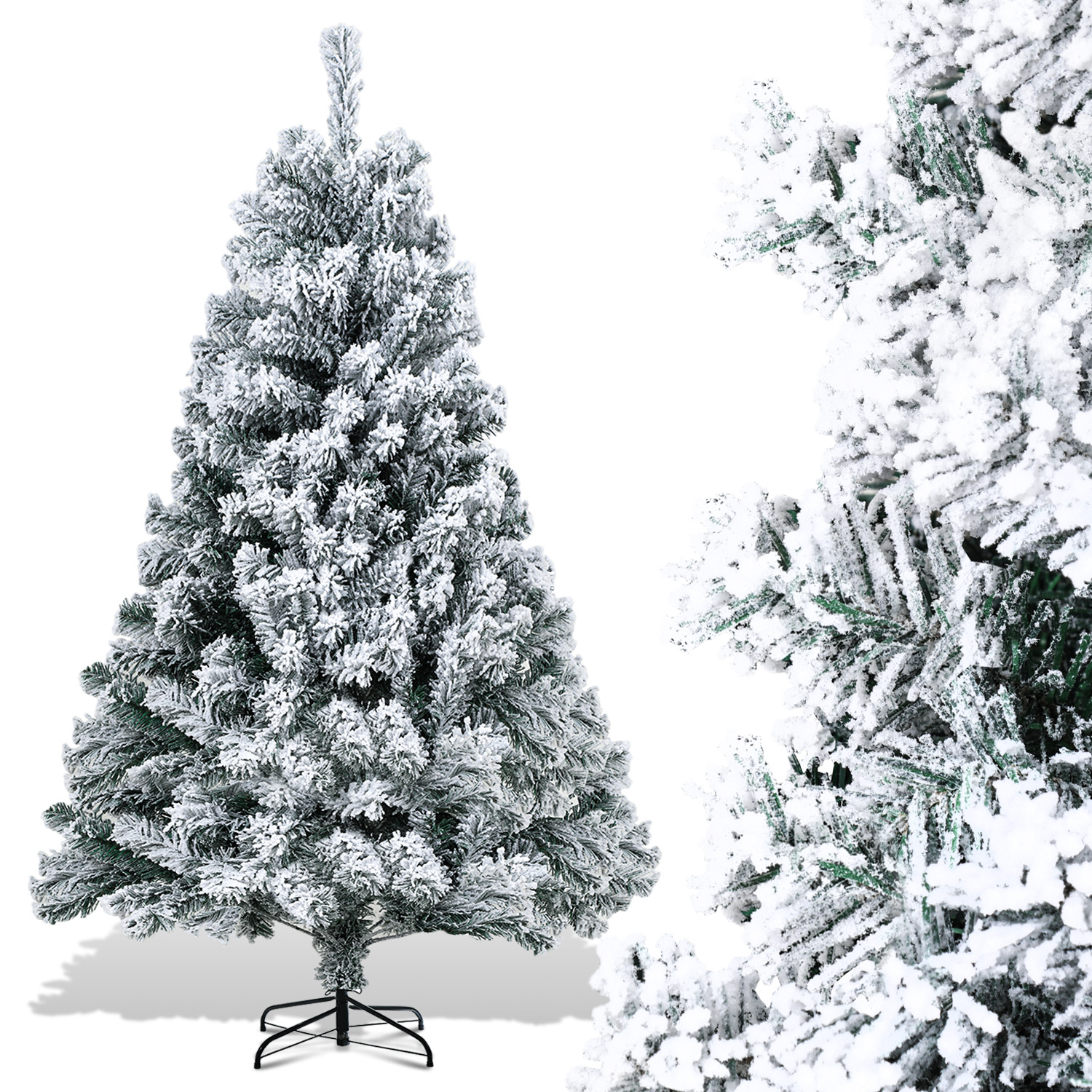 Randaco 150cm Künstlicher Weihnachtsbaum Mit Schnee, Inkl. Metallfuß Mit 550 Spitzen Pvc Nadeln, Christbaum Tannenbaum Pvc, Weiß