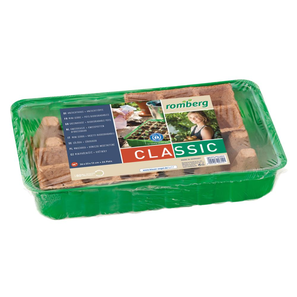 Romberg Classic Anzuchthaus M Plus Pots Grün 36 X 13 Cm & 4 X 6er Anzuchttöpfe
