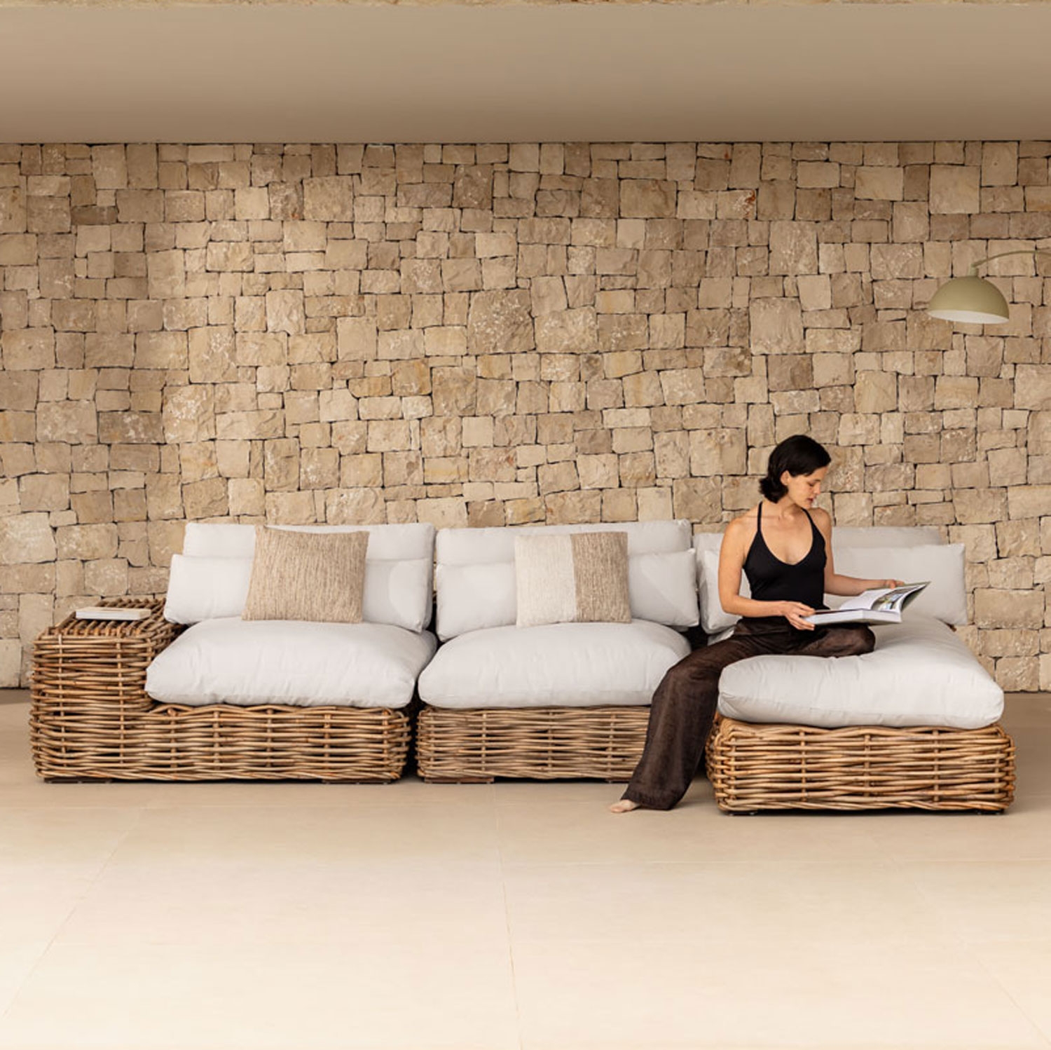 Sklum Modulares Garten-sofa Mit Rechter Chaiselongue Aus Rattan, 3-teilig, Milu Style Natürlich