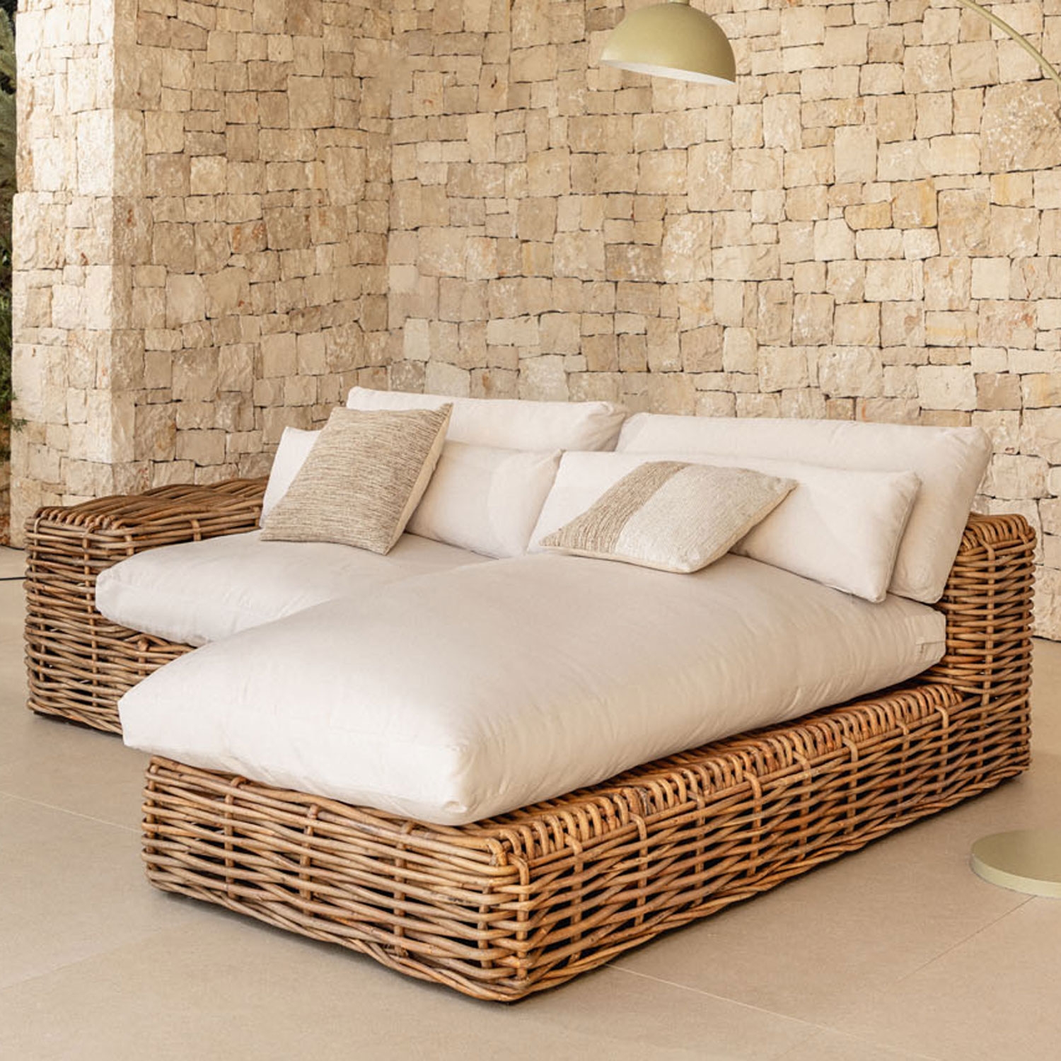Sklum Modulares Garten-sofa Mit Rechter Chaiselongue Aus Rattan, 2-teilig, Milu Style Natürlich