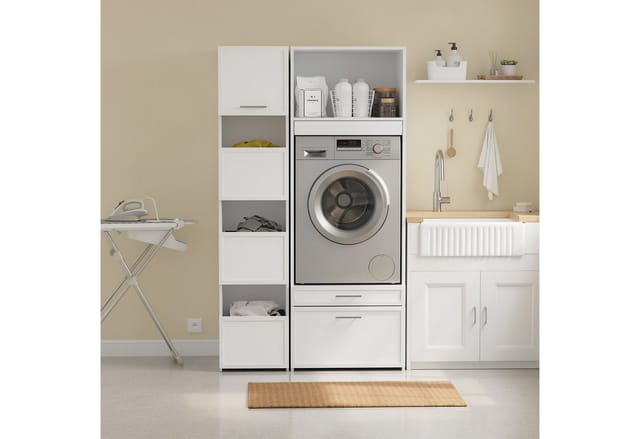 Sobuy Waschmaschinenumbauschrank Mit Türen & Kleiderstange Platzsparender Hochschrank Für Waschküche, Weiß 66×60.5×186 Cm Tragkraft 120 Kg Bzr230-w