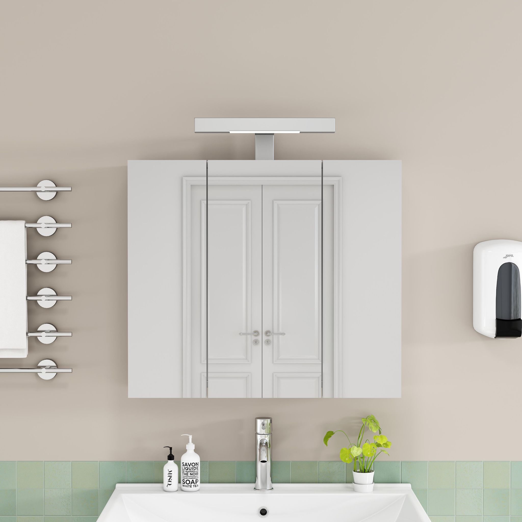 Spiegelschrank Fürs Badezimmer Mit Led-beleuchtung Und Steckdose 60 Cm - Badschrank Wandmontiert 3 Türen Mit Höhenverstellbaren Glasböden Aus Mdf - Weiß