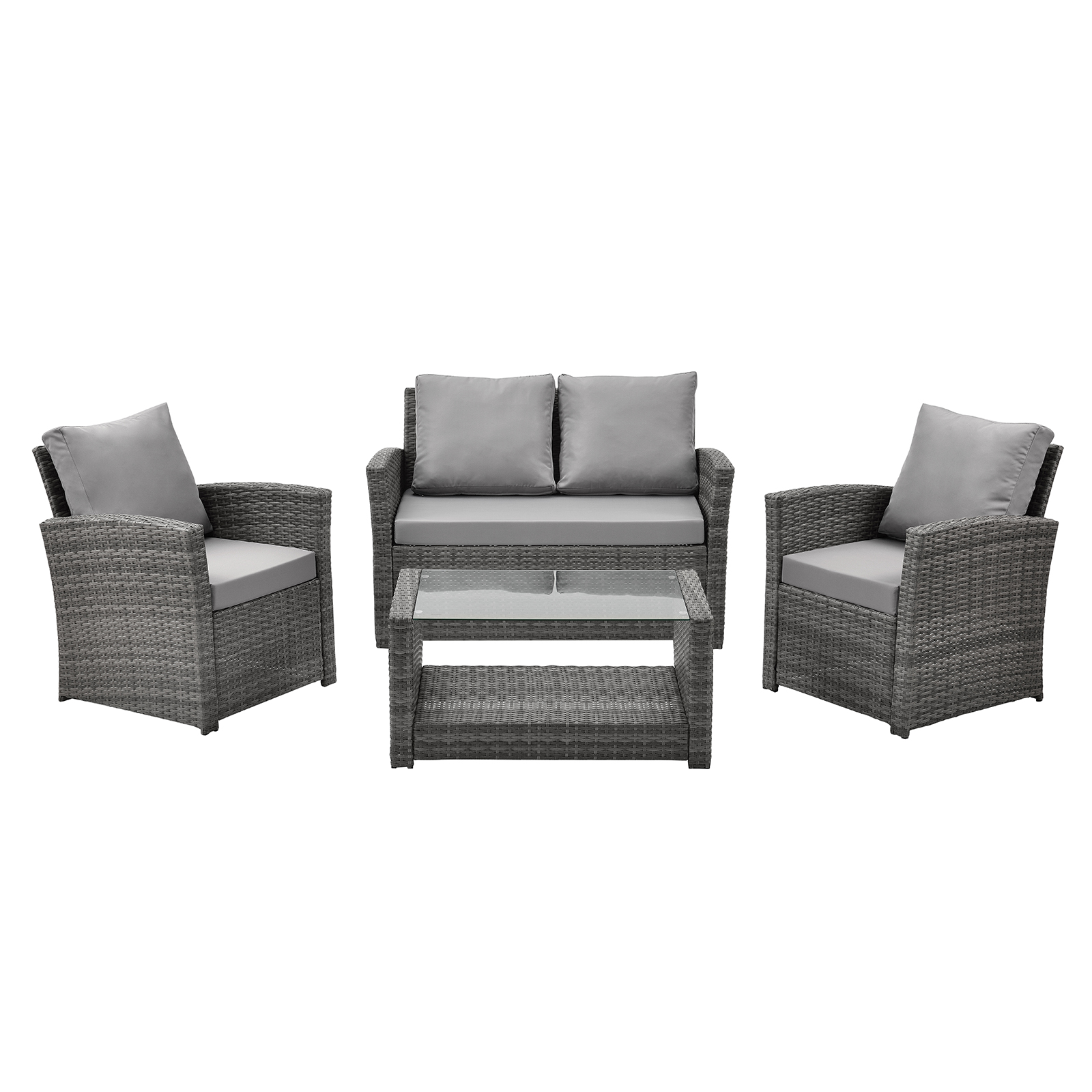 Roma Polyrattan Set Sitzgruppe Lounge Tisch Garnitur Gartenmöbel Grau - Svita