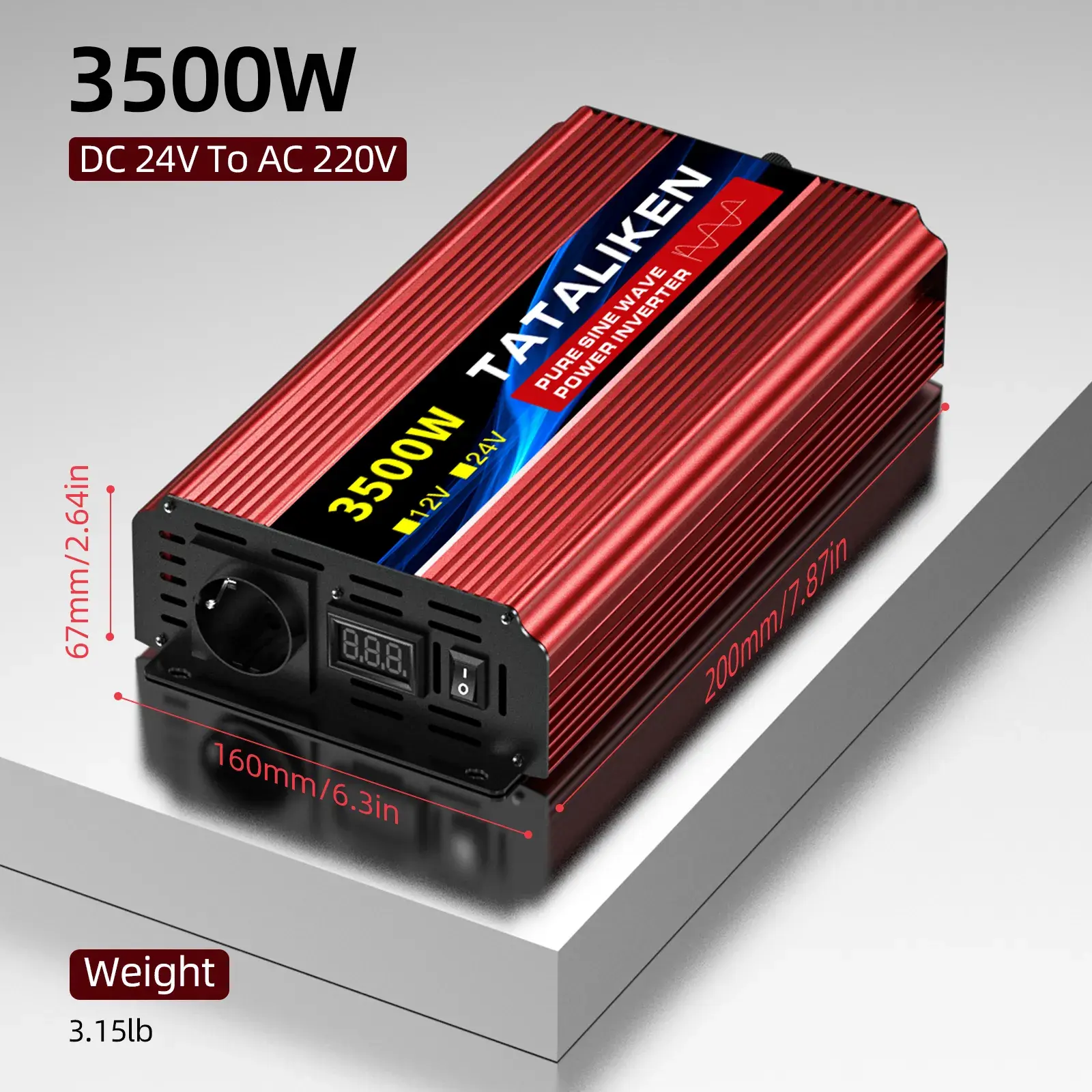 Tataliken Reiner Sinuswelle Wechselrichter 3500w 24v Auf 220v Spannungswandler Für Lkw, Wohnmobil, Camping, Notstrom‑ Und Off‑grid‑stromversorgung