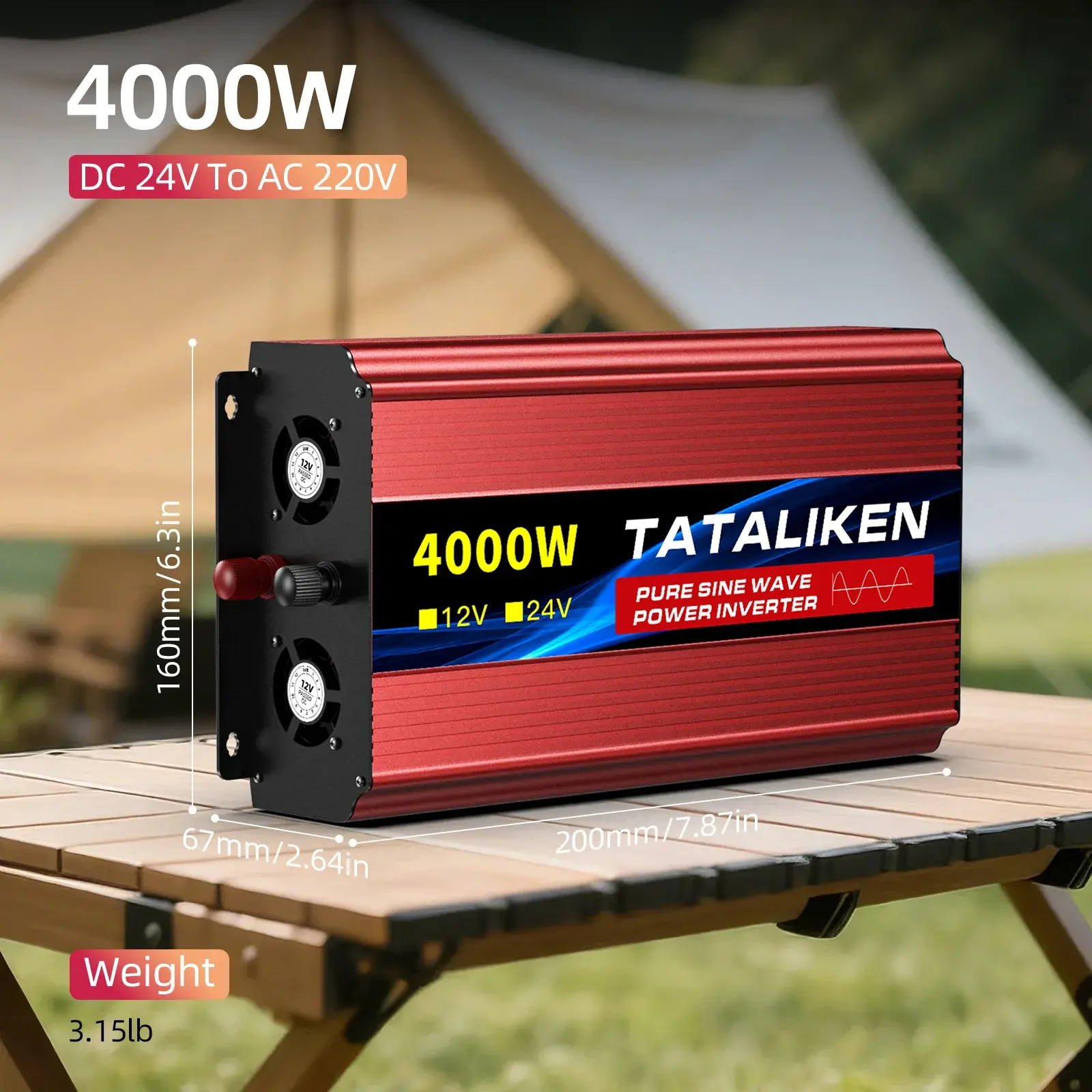 Tataliken Reiner Sinuswelle Wechselrichter 4000w 24v Auf 220v Spannungswandler Für Wohnmobil, Lkw, Camping Und Notstromversorgung