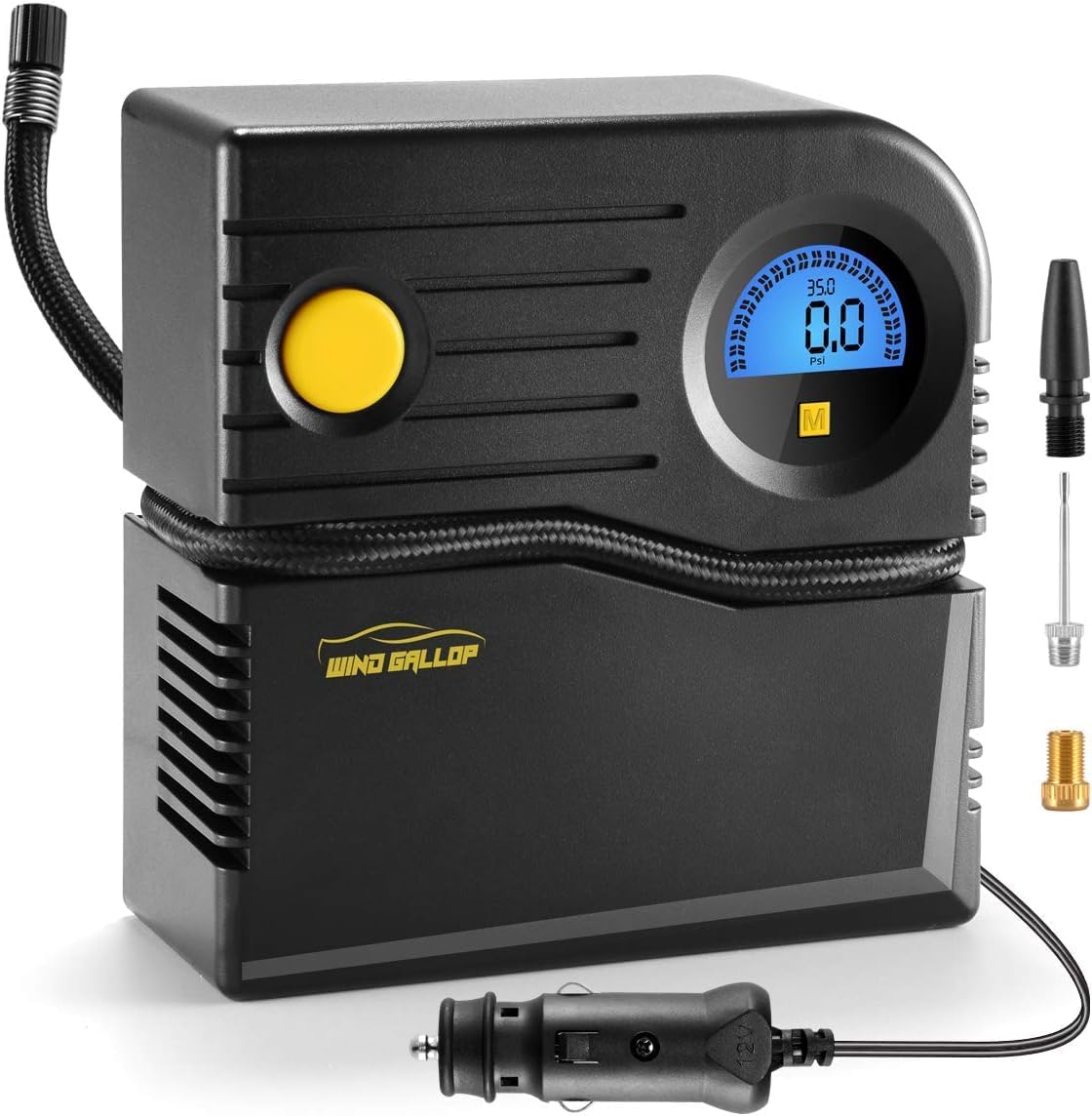 Tragbarer 12-v-auto-luftkompressor Mit Zigarettenanzünderstecker, Manometer Und Ventiladaptern, Blau, Reifenfüller Für Auto Und Fahrrad