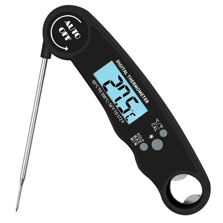 Küchenthermometer Mit Sofortmessfunktion (3 Sekunden), Klappbarer Sonde, Lcd-anzeige Mit Automatischer Ein-/ausschaltfunktion, Für Fleisch, Grillgut, Gebäck, Milch, Wein, Schwarz