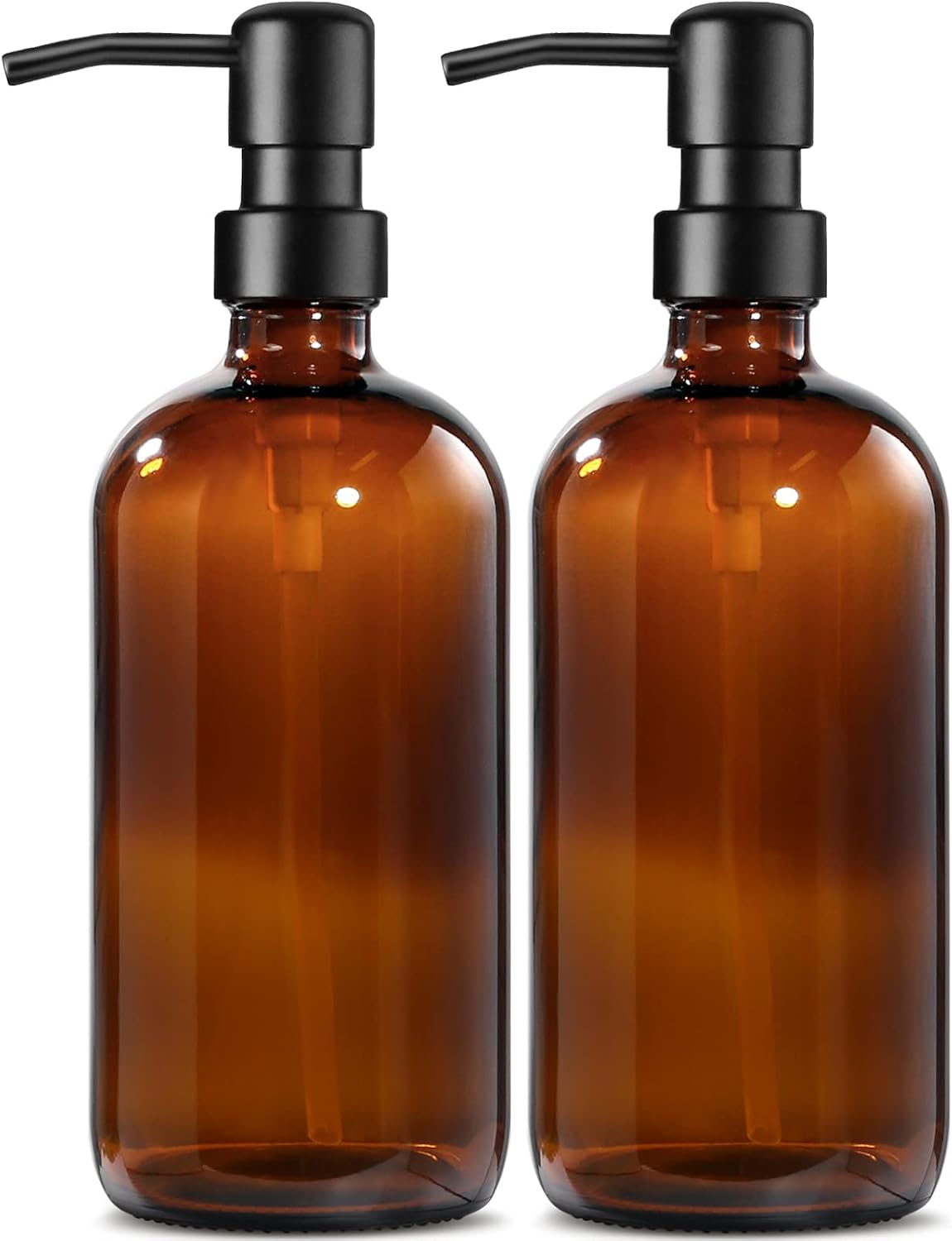 Seifenspender Aus Bernsteinfarbenem Glas Mit Edelstahlpumpe, 500 Ml, Nachfüllbar, Mit Etiketten, 2er-set, Für Die Küche