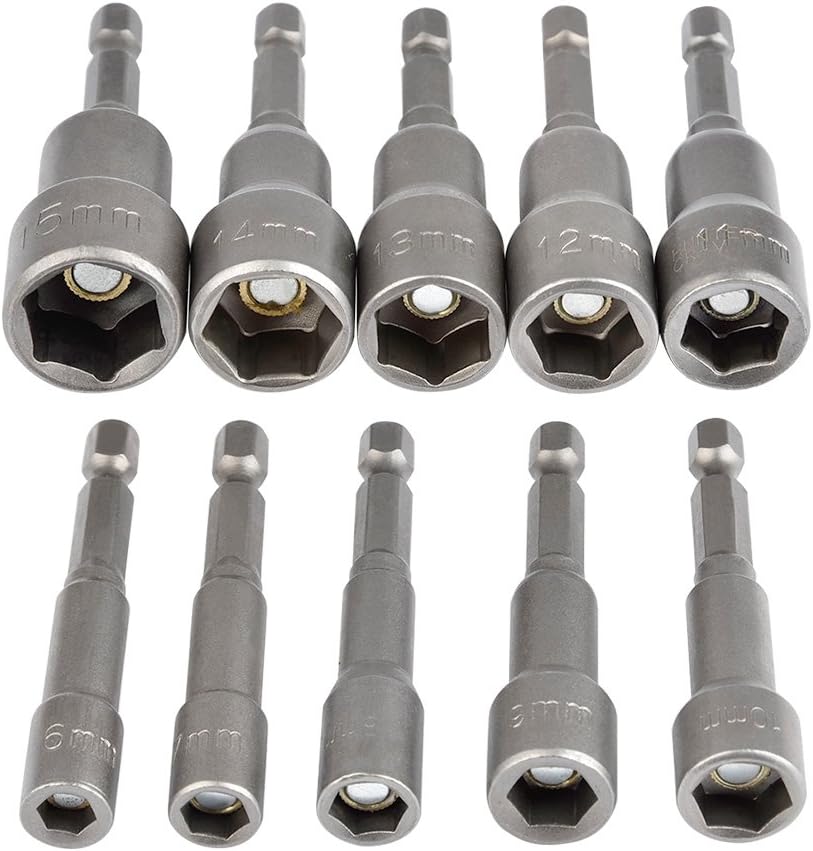 Magnetischer Sechskant-steckschlüsselsatz, 10-teilig, 6–15 Mm, 1/4"-schlagschrauber-set Mit Adapter, Schraubendreher