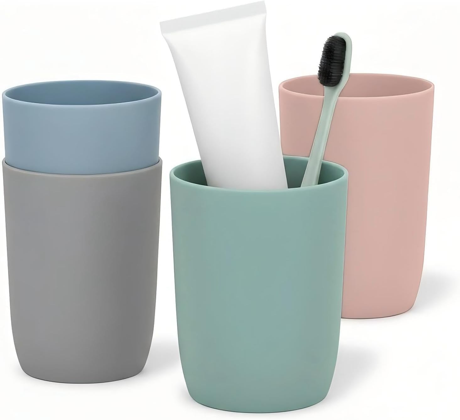 Set Mit 4 Kunststoff-zahnbürstenbechern, 280 Ml, 4 Farben, Für Erwachsene, Jugendliche Und Kinder