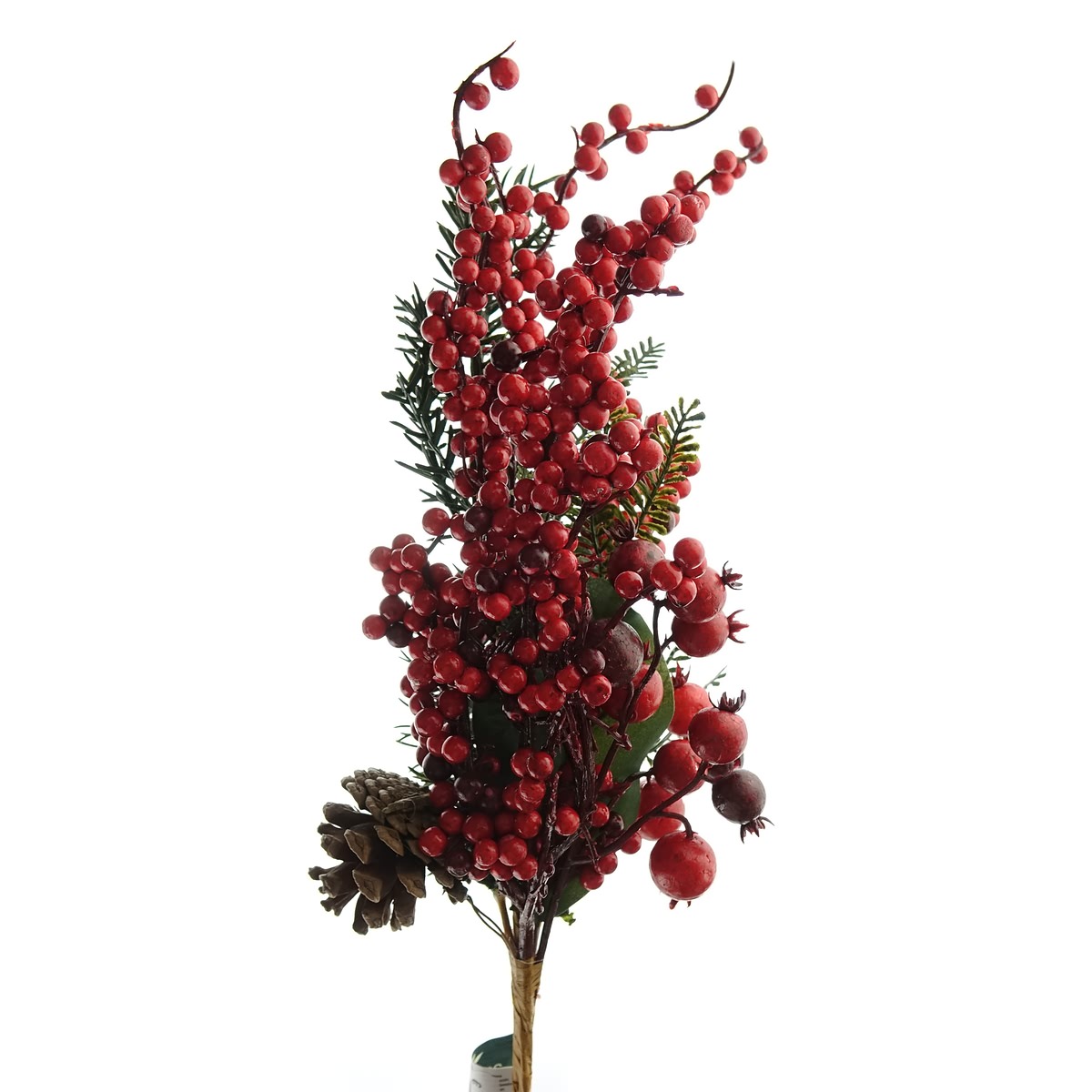 Weihnachtsdeko Beerenzweig Rot Mit Zapfen & Tannenspitzen - Kunstblumen