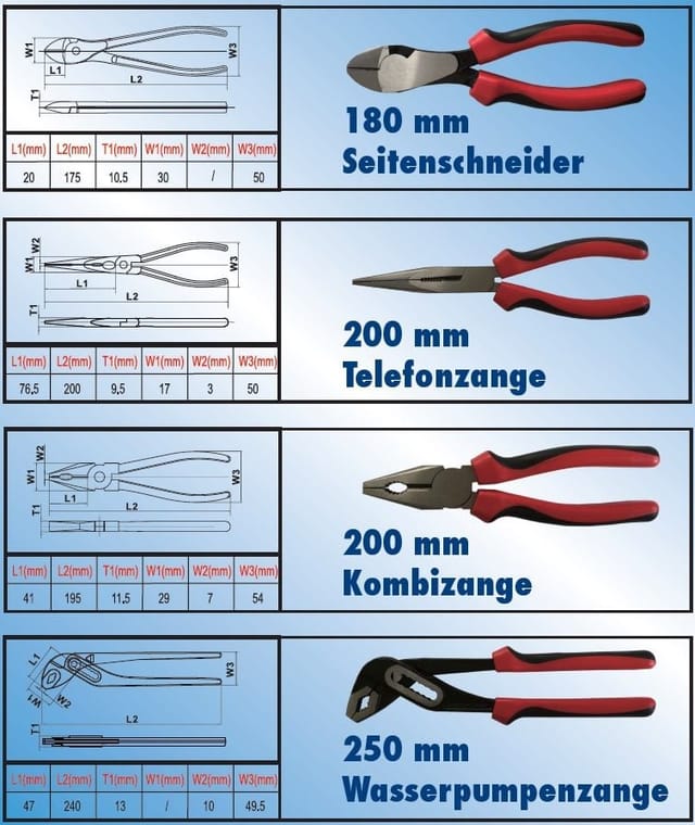 Primaster - Zangen-Set 4tlg. Seitenschneider Telefonzange Kombizange Wasserpumpen