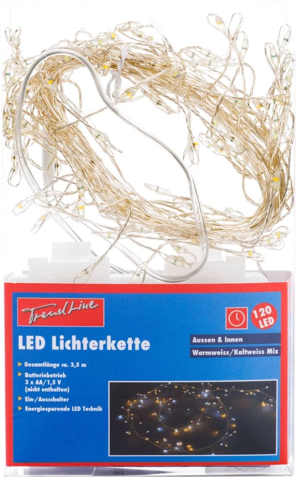 TrendLine LED Lichterkette 120 LED, warmweiß/kaltweiß Beleuchtung Deko