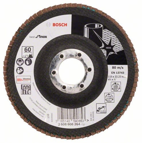 Bosch Fächerschleifscheibe X581 Best for Inox gewinkelt 115 mm 60 Glasgewebe 10 Stk