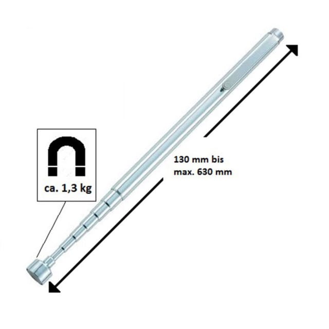 Toolcraft - TO-6541704 Magnetheber in Stiftform ausziehbar 130 - 630 mm 1,3 kg Hebekraft Magnetheber